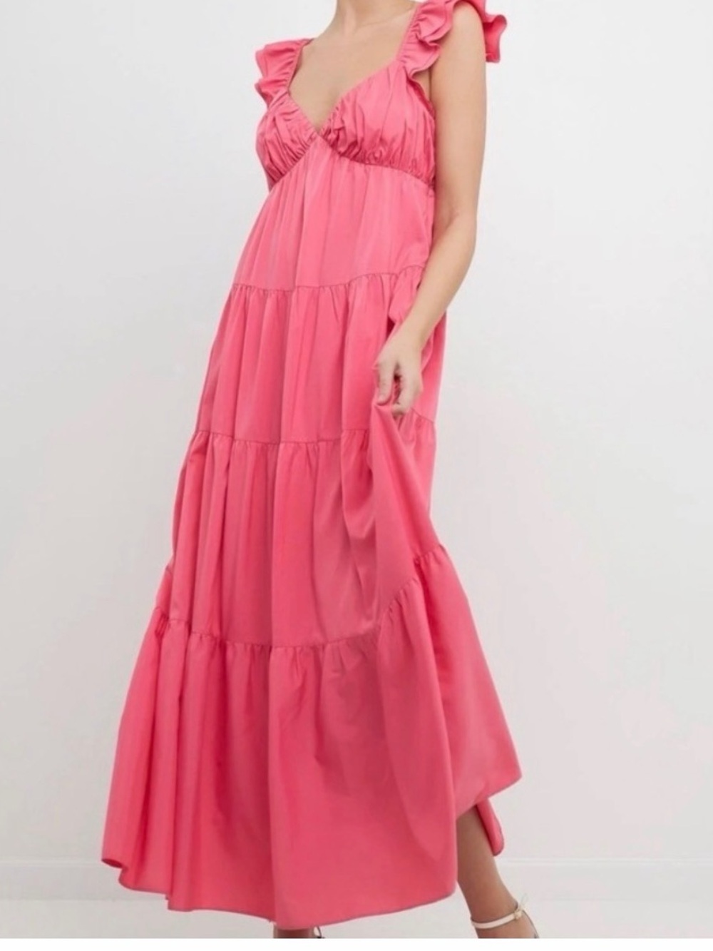 English Factory Ruffle-Strap Tiered Maxi Dress in Pink